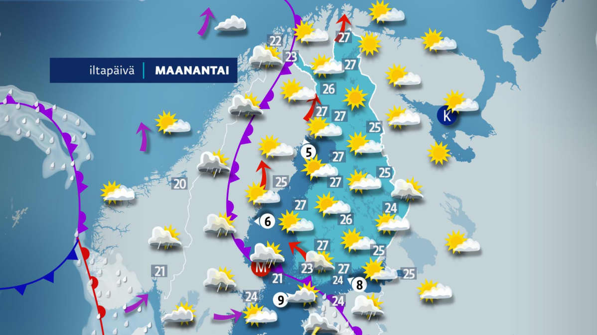 Maanantain sääkartta.