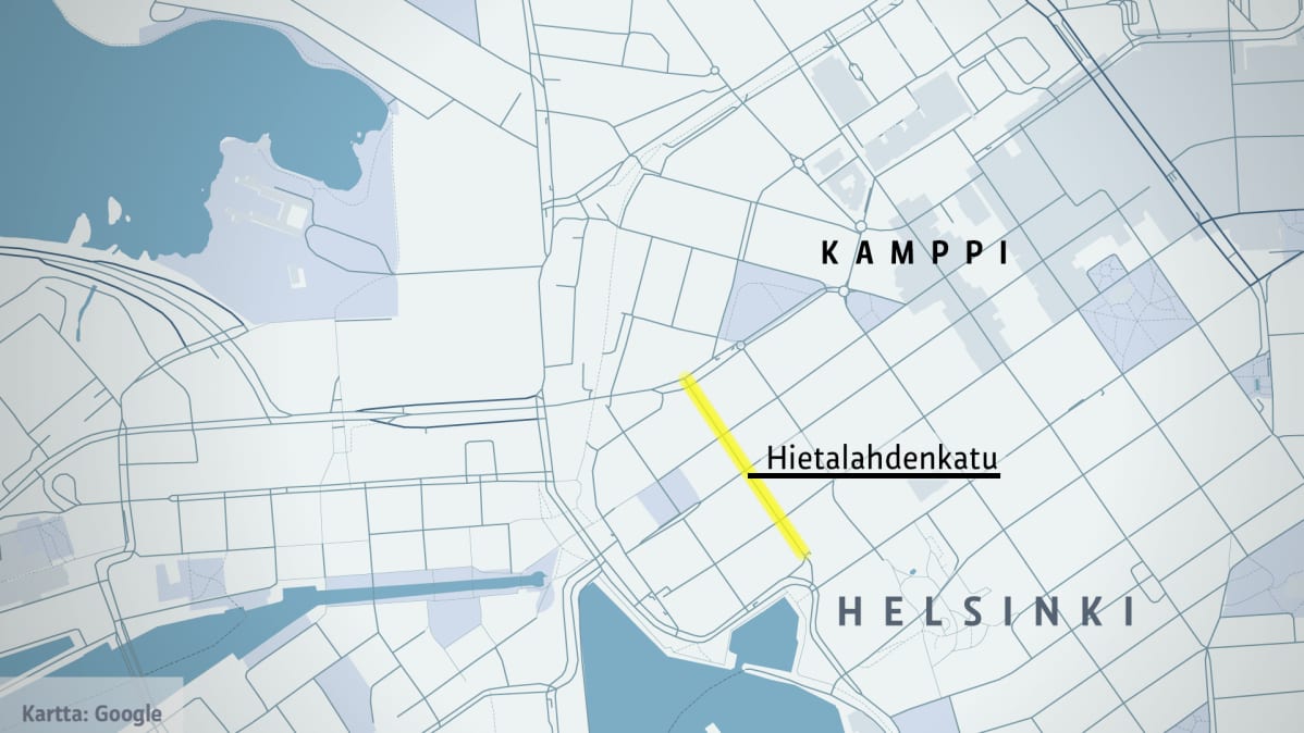 Kartta Helsingin ammuskelutapauksesta tiistaina 23. heinäkuuta 2019.