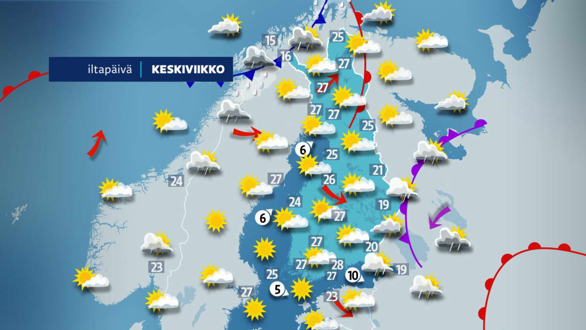 Keskiviikon sääkartta.