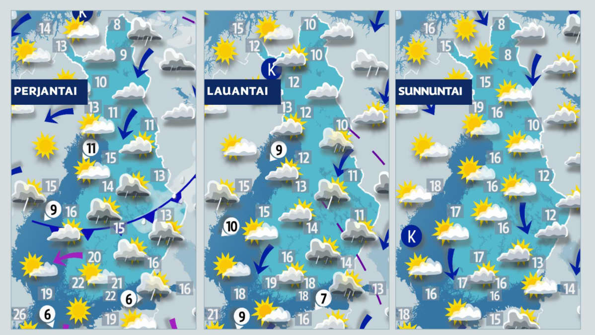 Viikonlopun sääkartat.