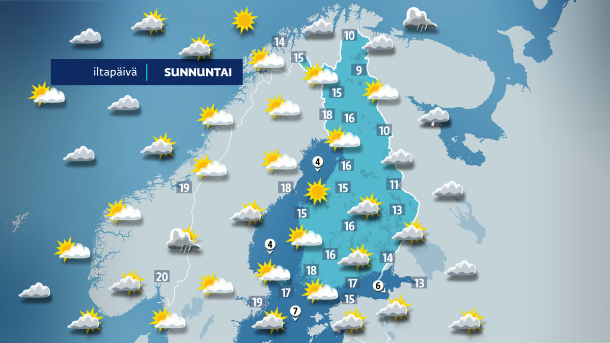 Sunnuntain sääkartta.