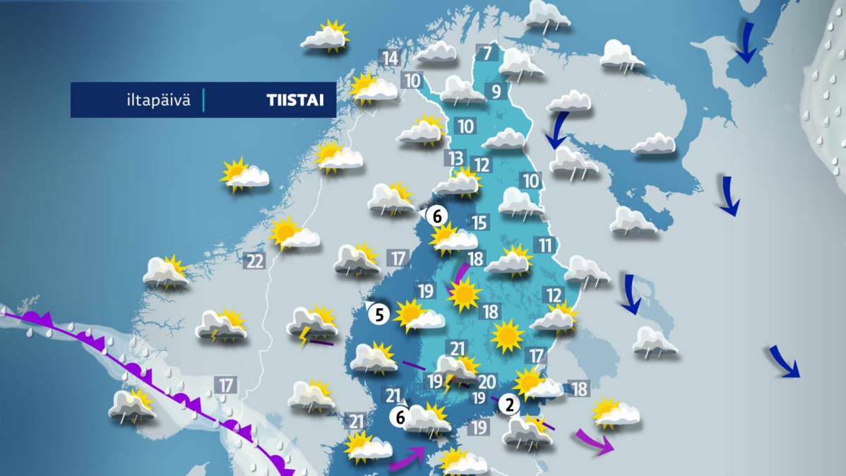 Tiistain sääkartta.