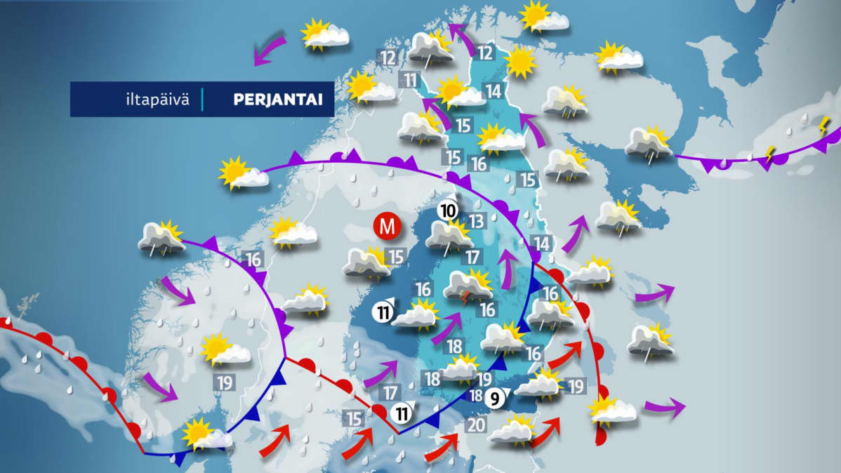 Sääennuste perjantaille 23. elokuuta.