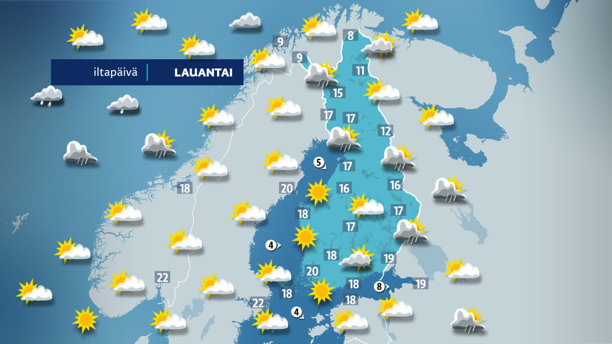 Sääennuste lauantaille 24. elokuuta.
