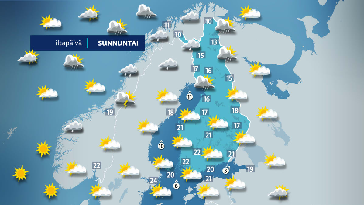 Sääennuste sunnuntaille 25. elokuuta.