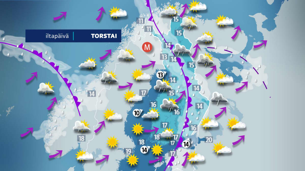 Sääennuste torstaille 12. syyskuuta.