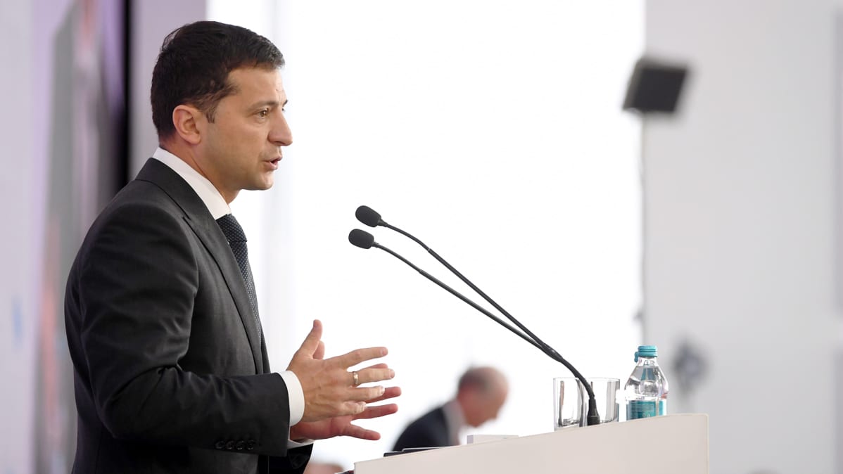 Ukrainan presidentti Volodymyr Zelenskyi puhui YES-konferenssin 2. avajaisistunnossa Kiovassa, Ukrainassa, 13. syyskuuta.