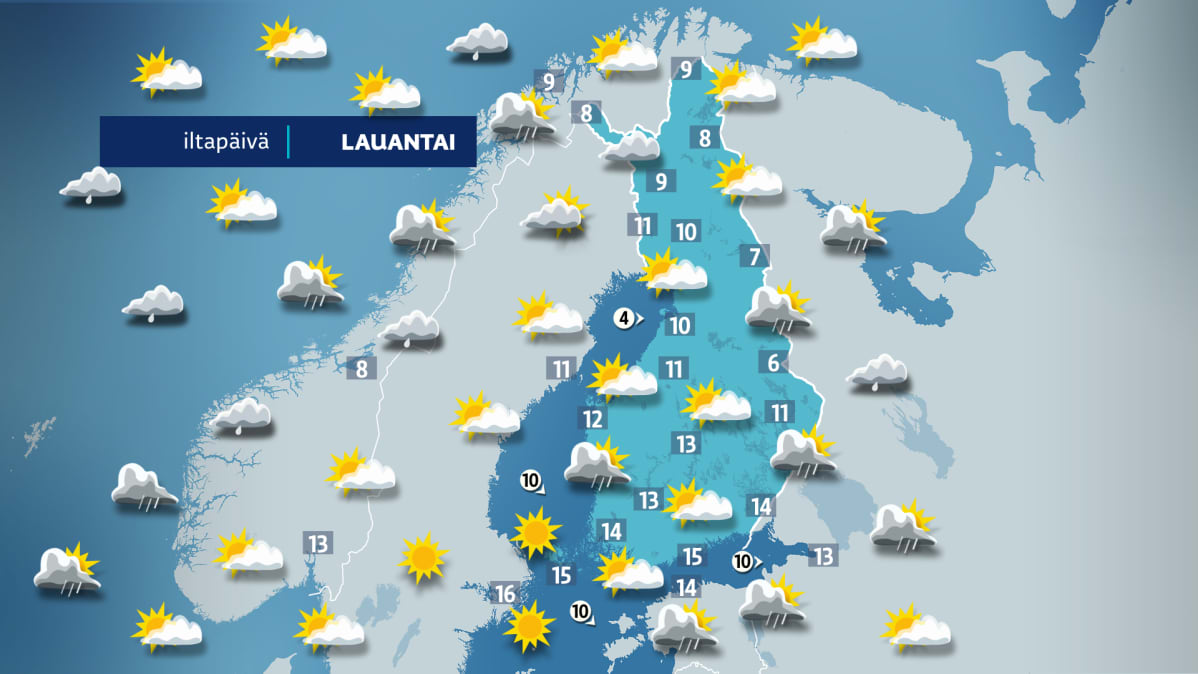Lauantain sääkartta.