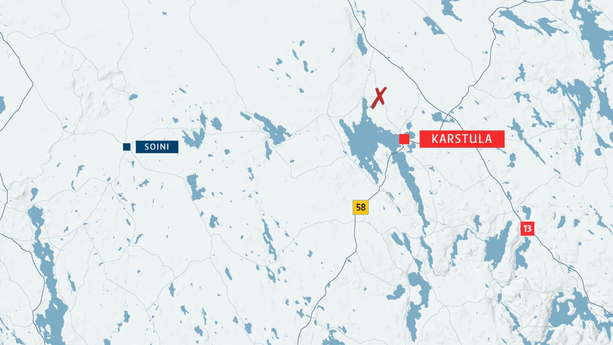 Karttagrafiikka onnettomuuspaikasta Karstulassa.
