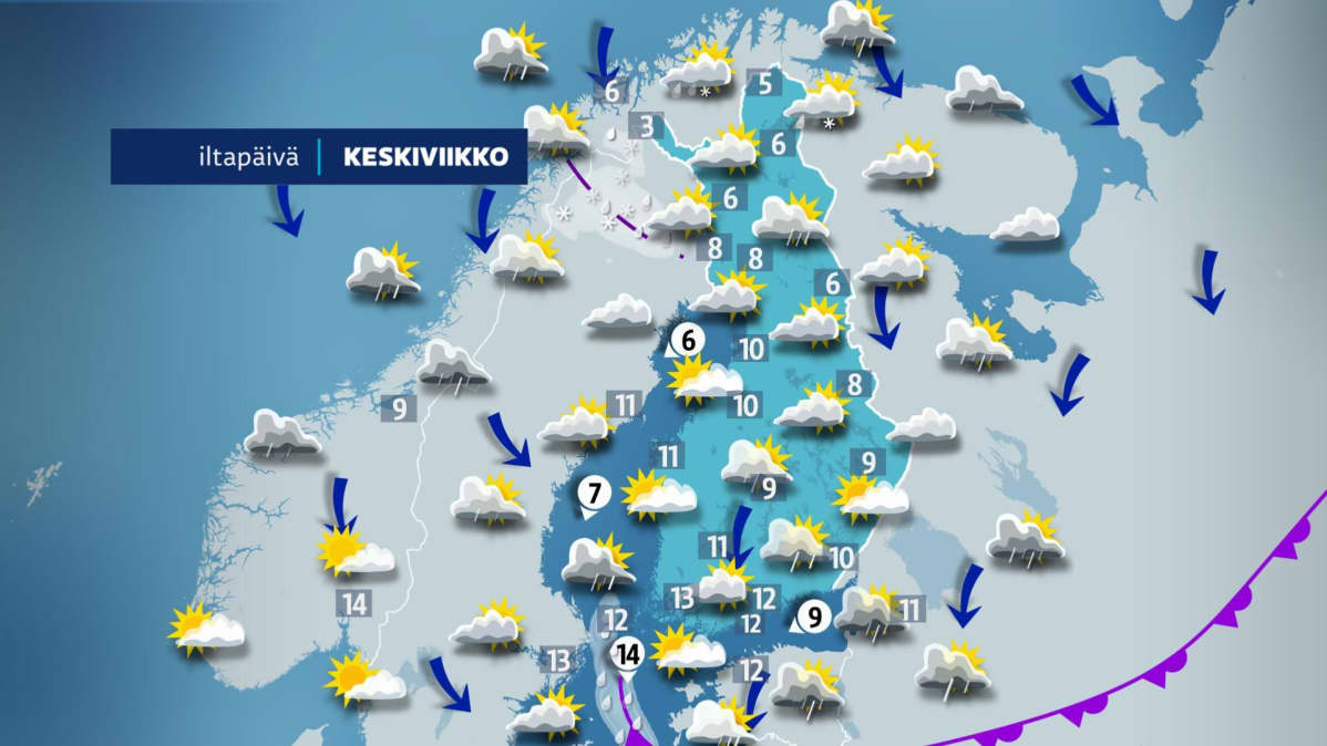 Keskiviikkoiltapäivän sää.