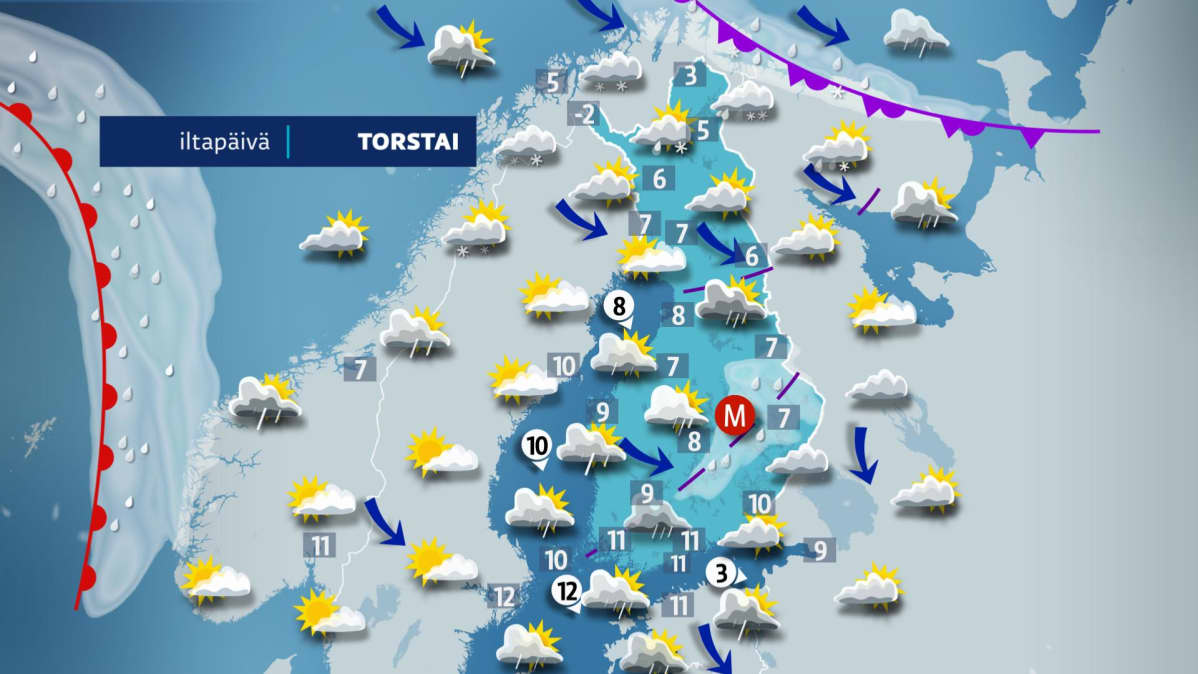 Sääennuste torstaille 19. syyskuuta.