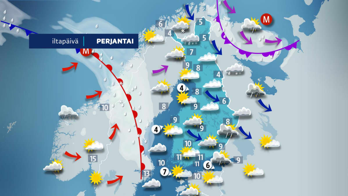 Sääennuste perjantaille 20. syyskuuta.
