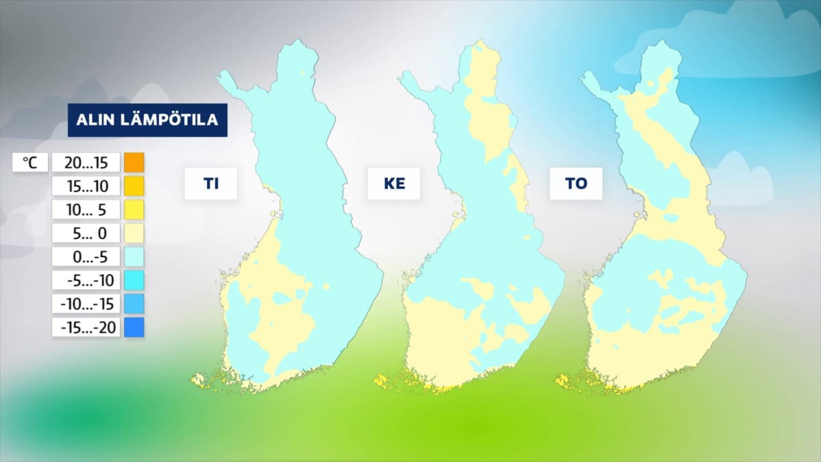 Alimmat lämpötilat tiistaista torstaihin.