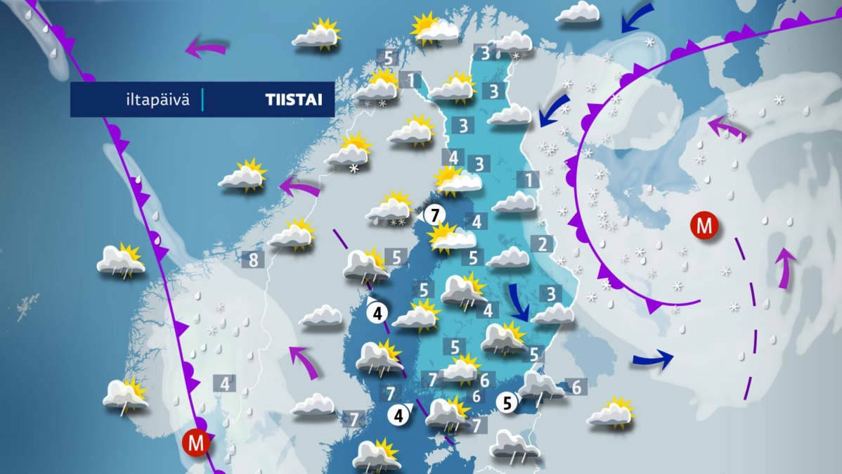 Tiistain sääkartta.
