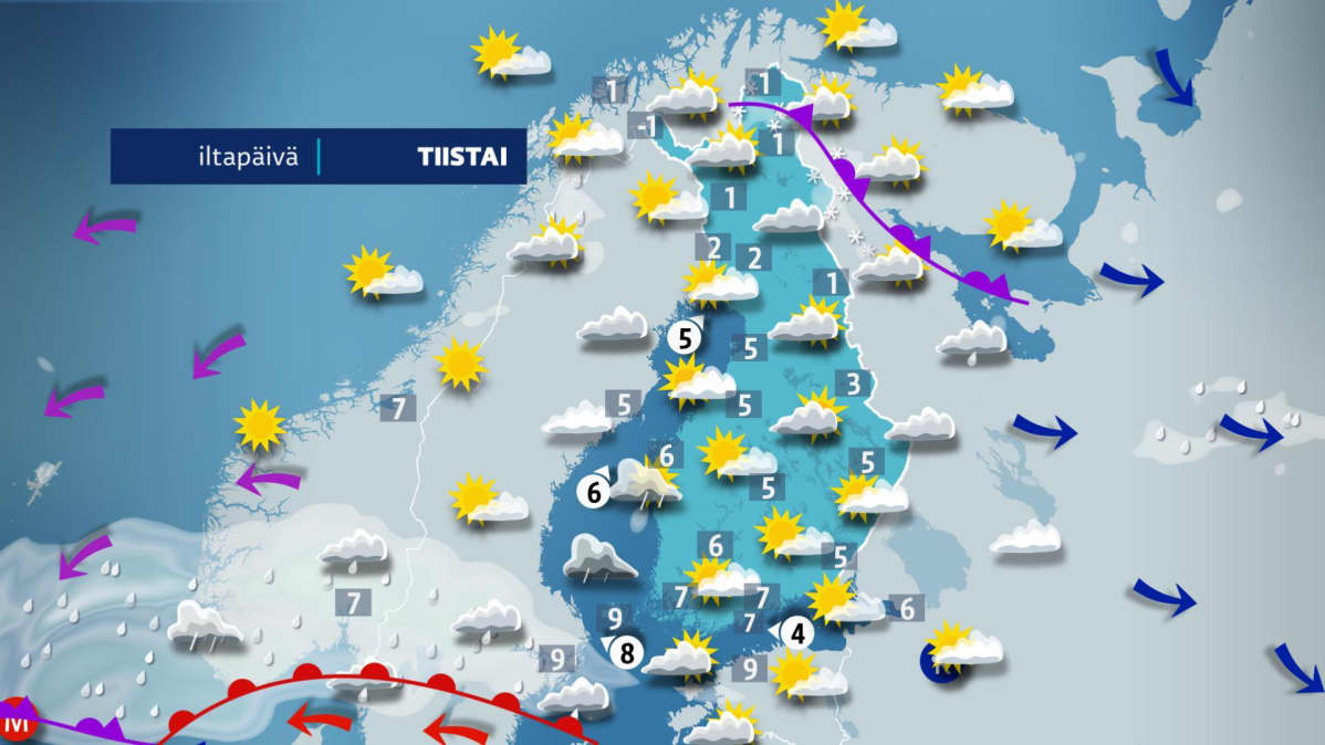 Tiistain sääkartta.