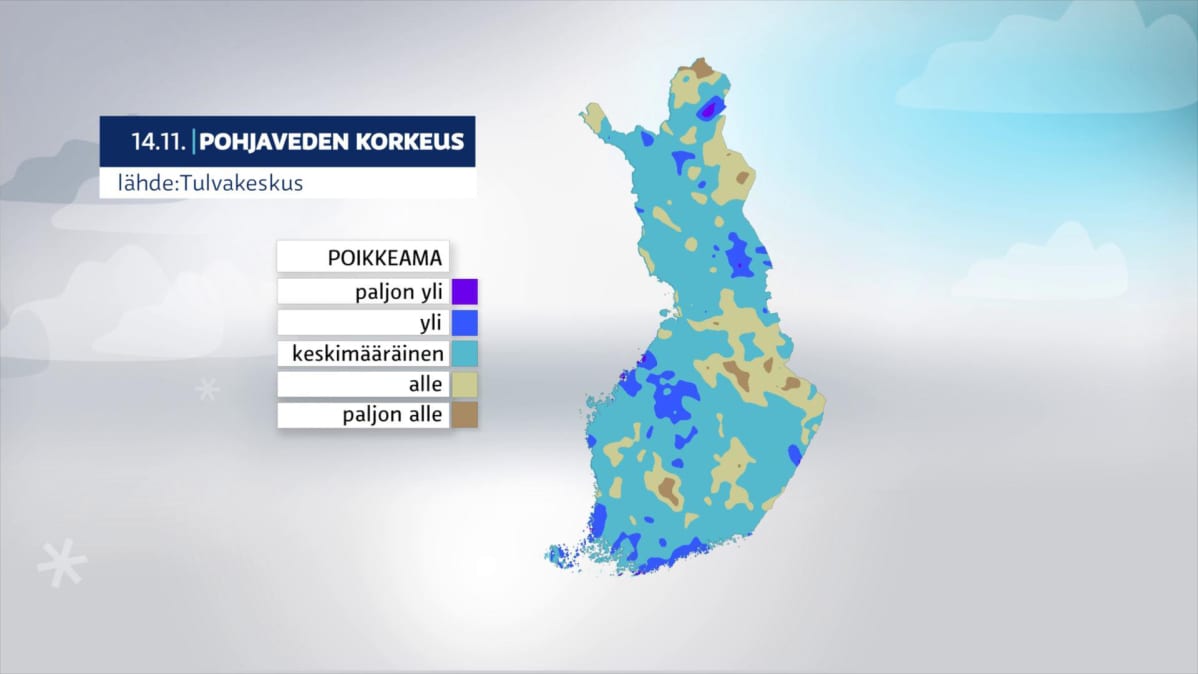 Kartta pohjaveden korkeudesta Suomessa.
