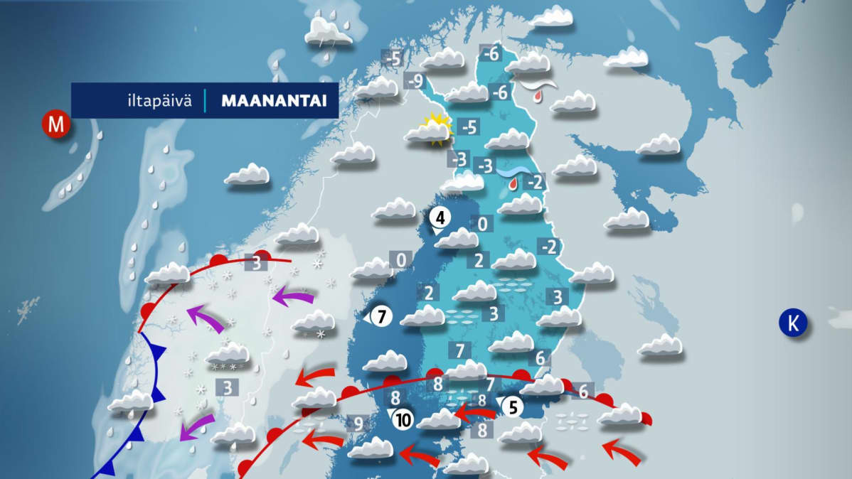 Maanantai-iltapäivän sää.