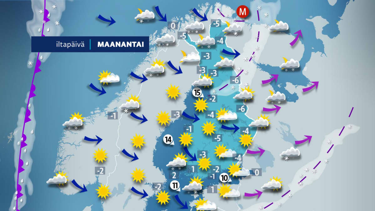 Maanantain sääkartta.