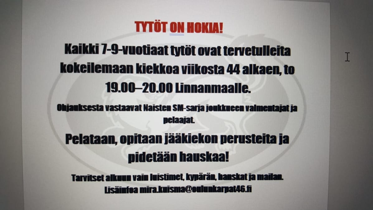 Tytöt on hokia -ilmoitus