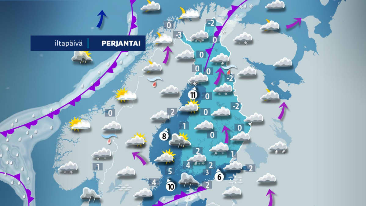 Perjantai-iltapäivän sää.