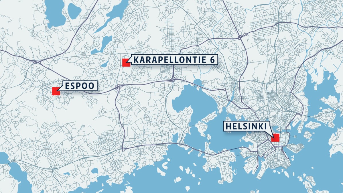 Kartta, johon on merkitty Karapellontie 6 Espoossa.