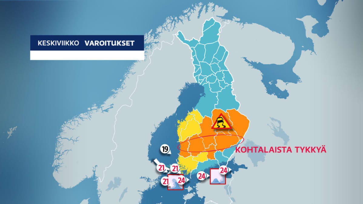 Säävaroitukset keskiviikolle 18. joulukuuta.