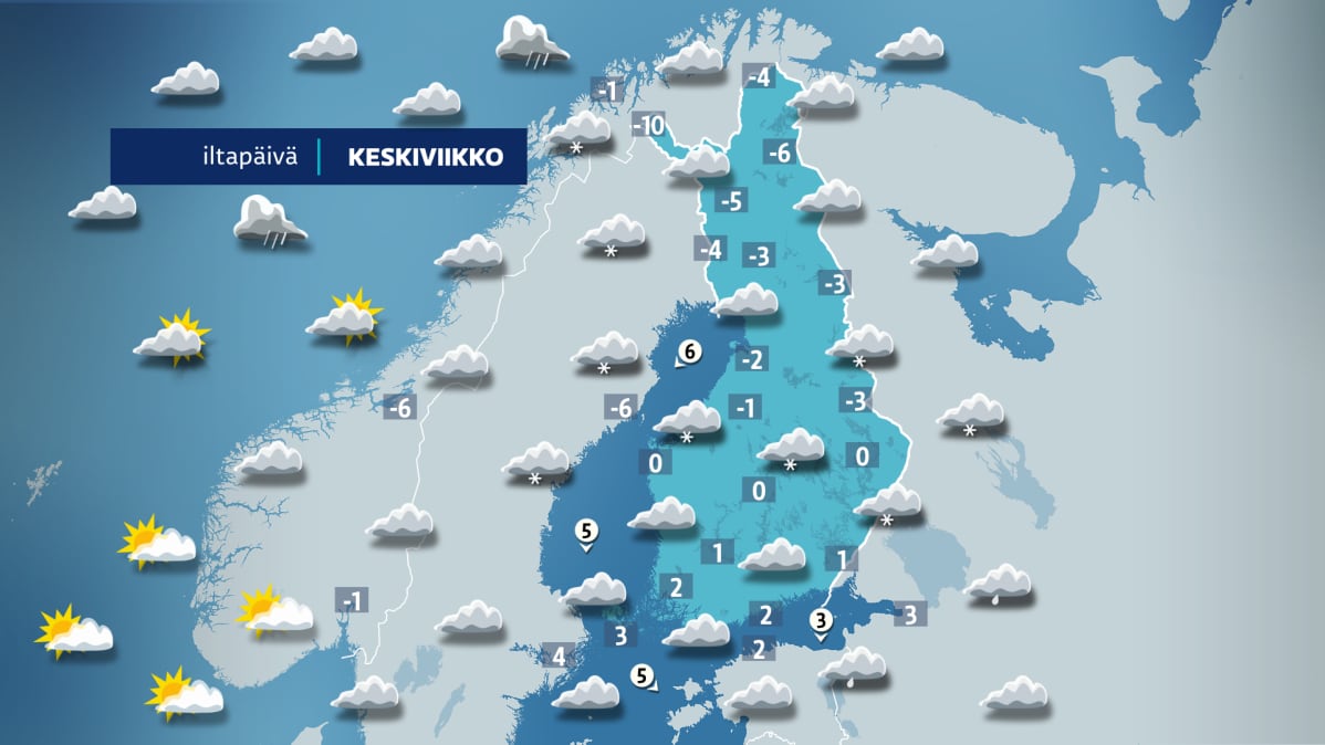 Sääennuste joulupäivälle, keskiviikolle, 25. joulukuuta.