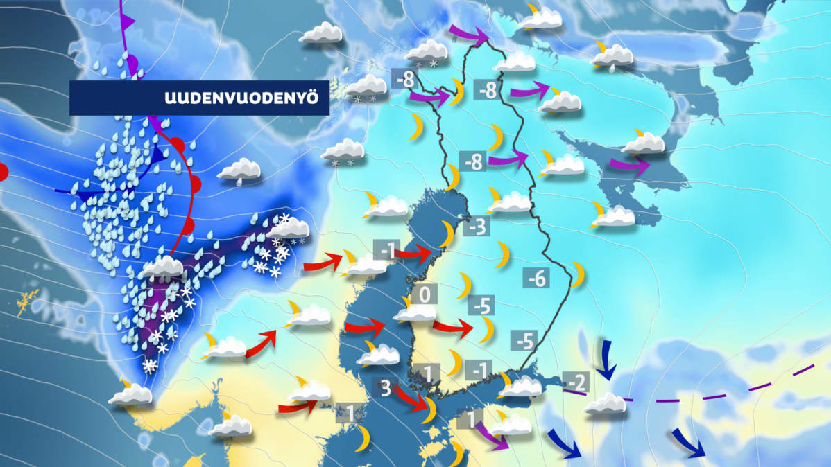 Uudenvuoden yön sääennusta.