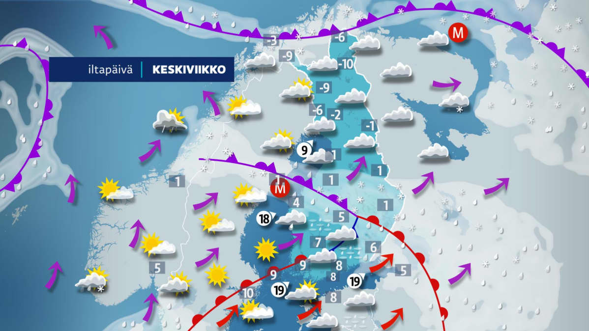 Sääennuste keskiviikolle 15. tammikuuta.