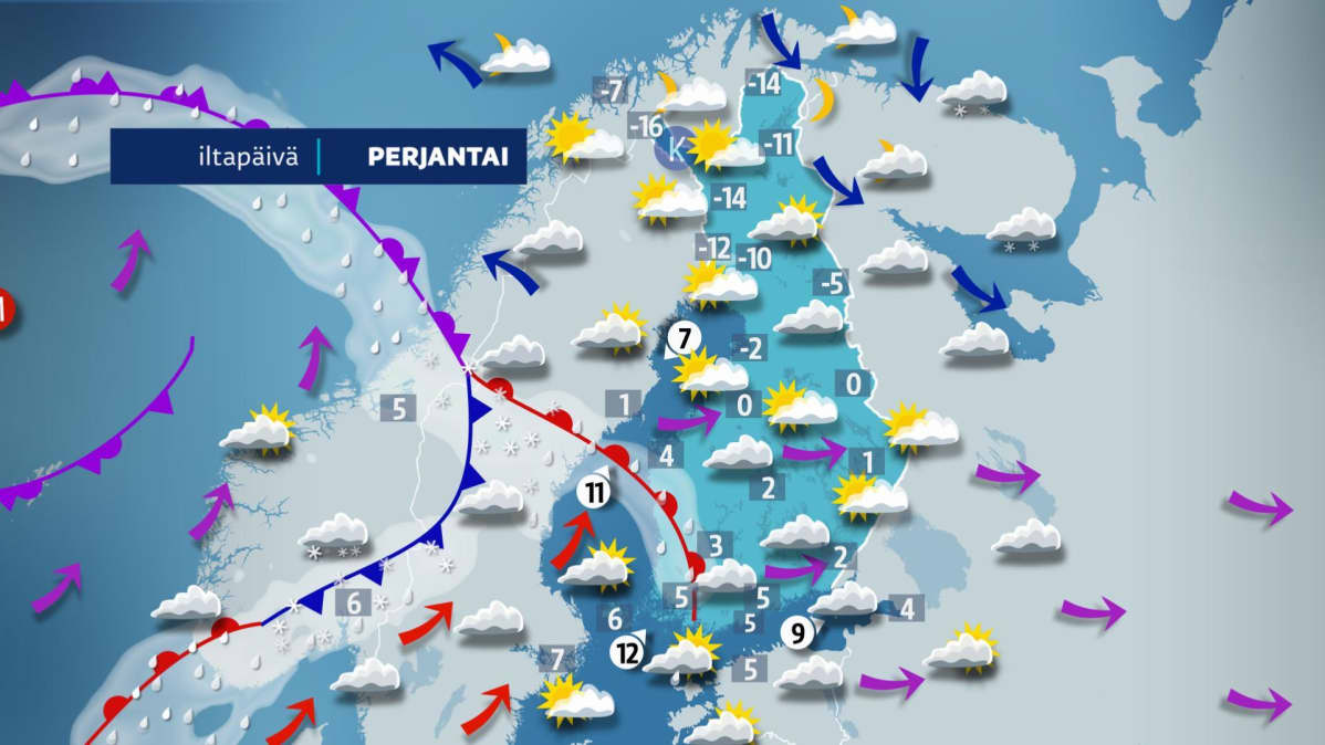 Perjantai-iltapäivän sää.