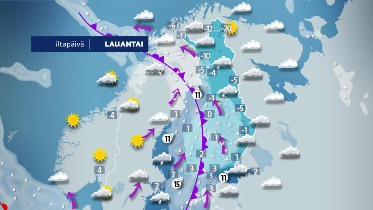 Lauantain sääkartta.