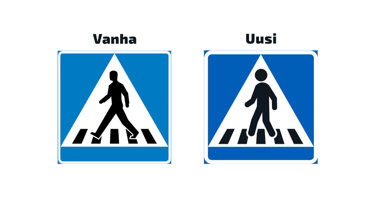 Vanha ja uusi suojatie liikennemerkki