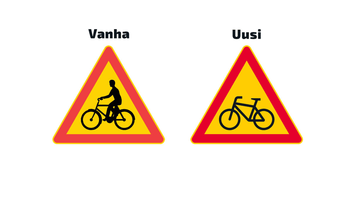 Polkupyöräilijöistä varoittava merkki vanha ja uusi.