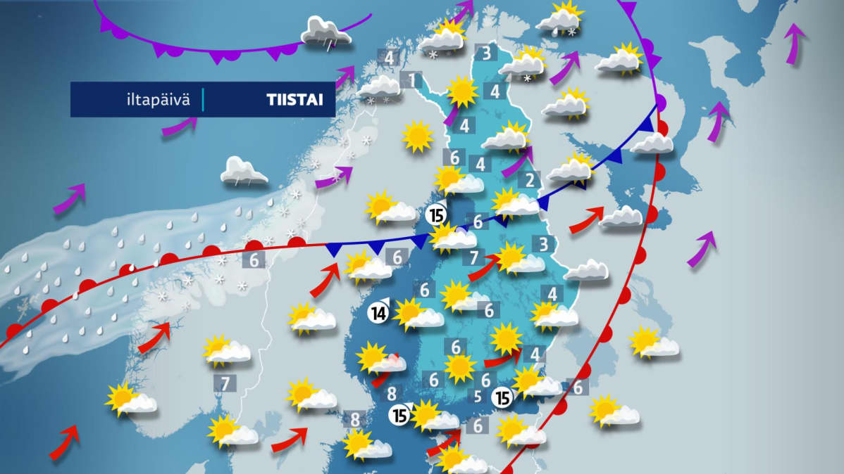 Tiistain sääkartta.