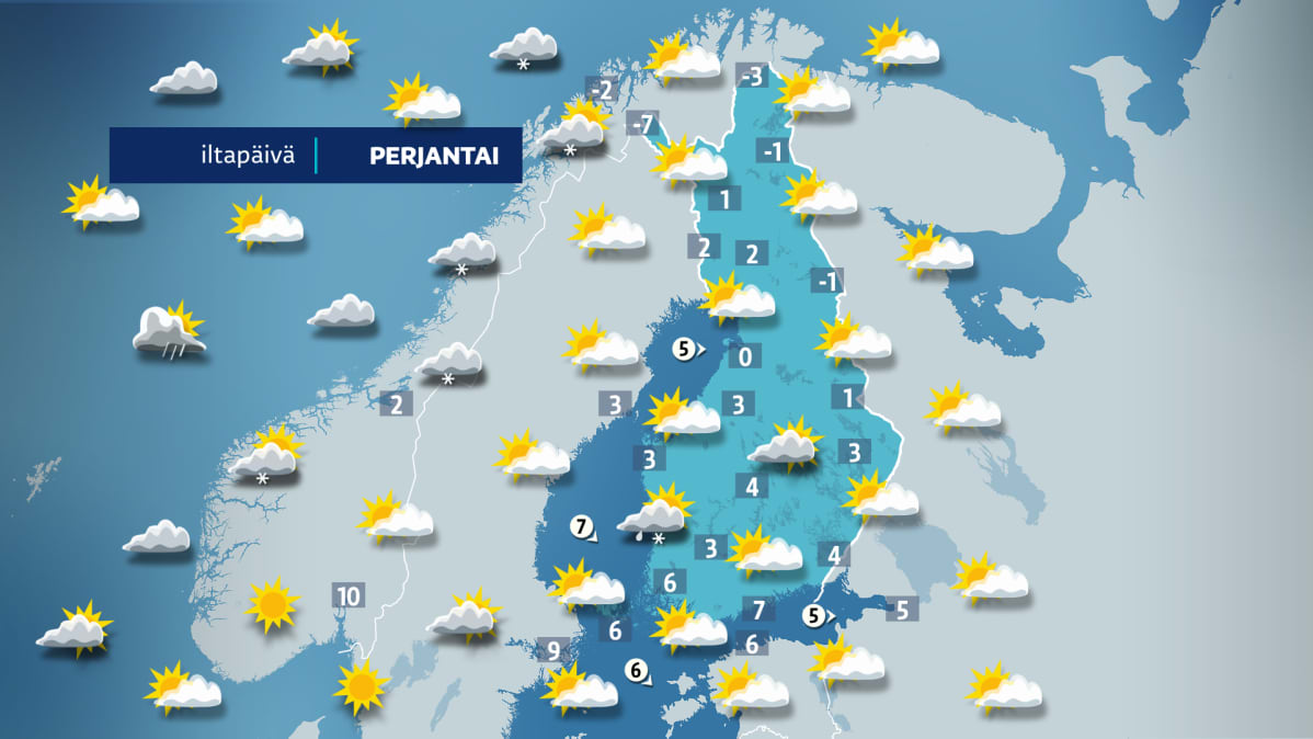 Perjantain sääkartta.