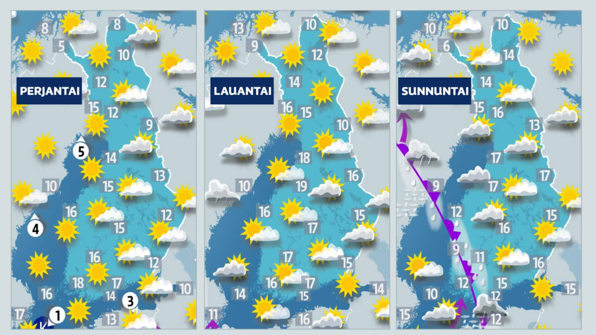 Sääennuste viikonlopulle 22.–24. toukokuuta 2020.