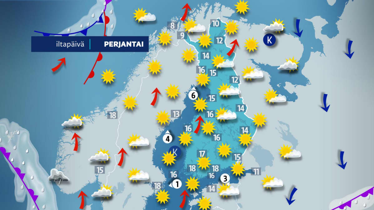 Perjantain sääkartta.
