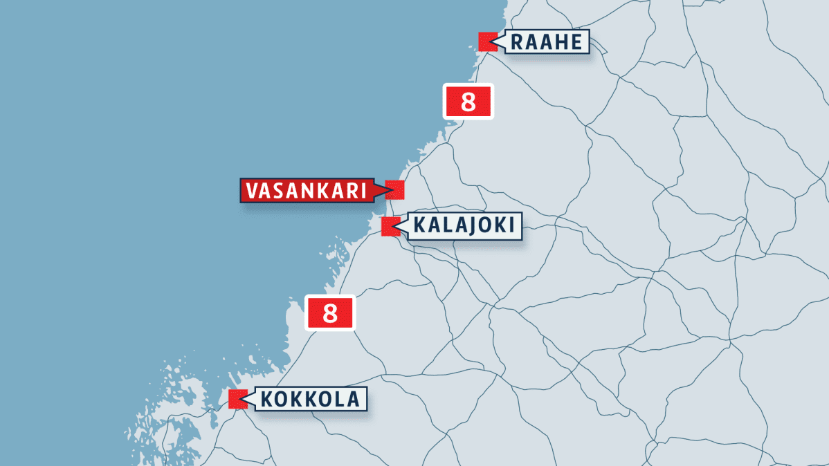 Kartta jossa näkyy Kalajoen Vasankari.