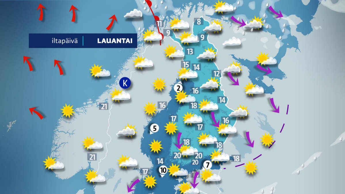 Lauantain iltapäiväkartta.