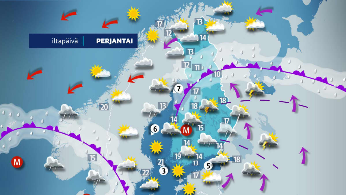 Perjantain iltapäiväkartta.