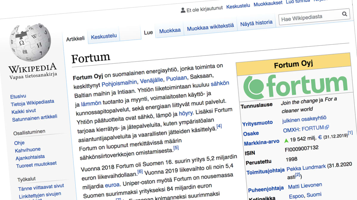 Fortumin sivu Wikipediassa