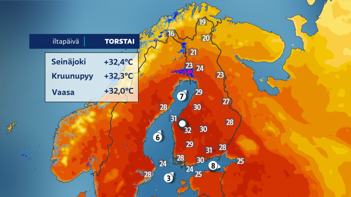 Torstai-iltapäivän lämpötilahavaintoja