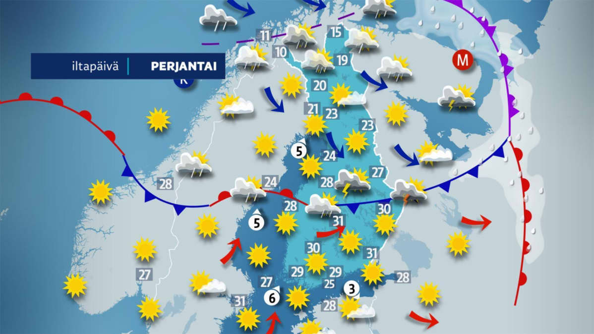 perjantain sääkartta