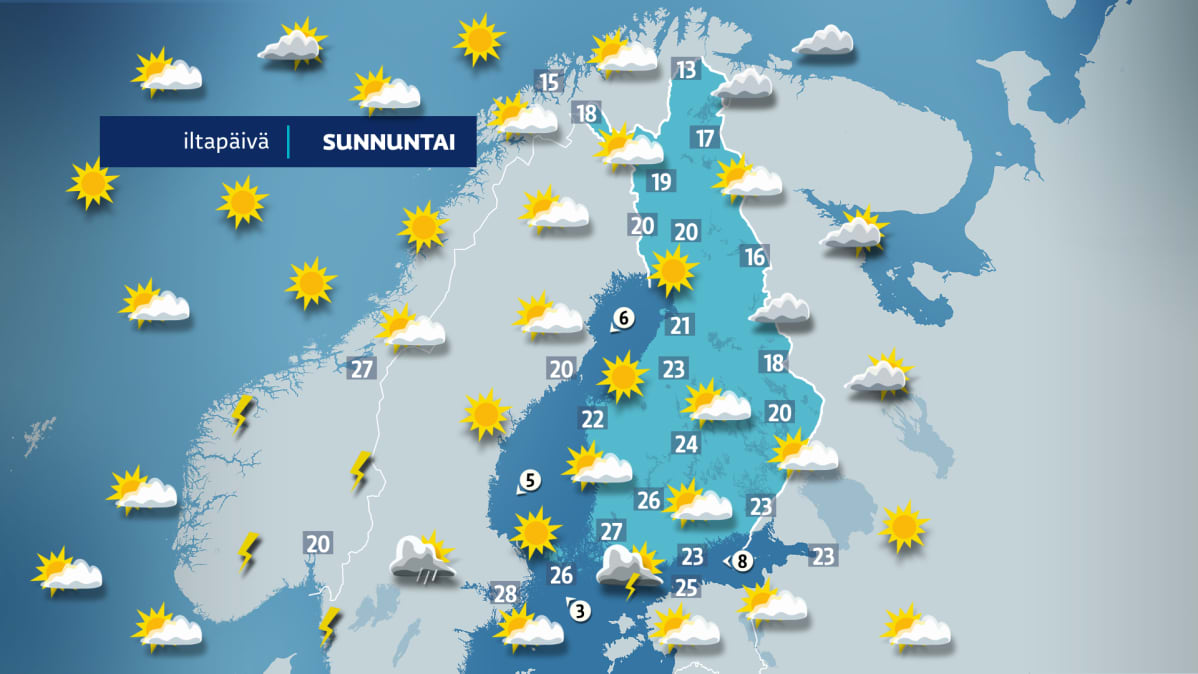 sunnuntain sääkartta