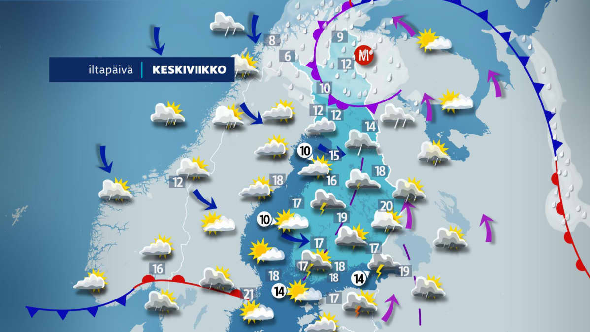 Keskiviikon iltapäiväkartta.