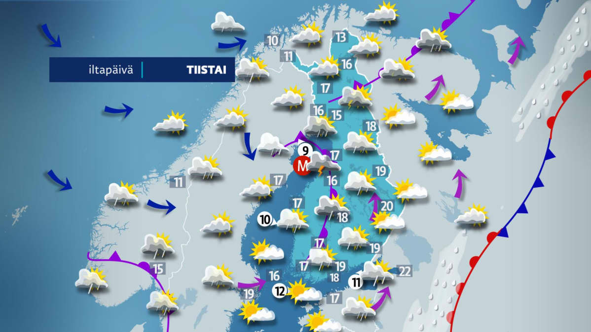 Tiistain sääkartta.