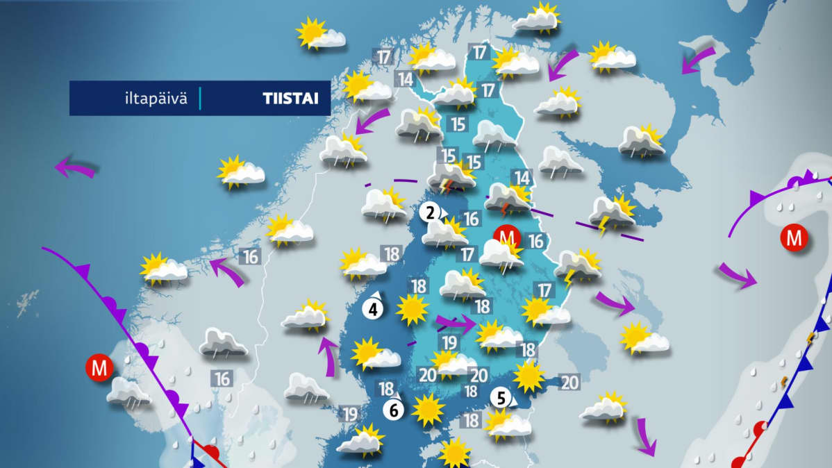 Tiistain sääkartta.