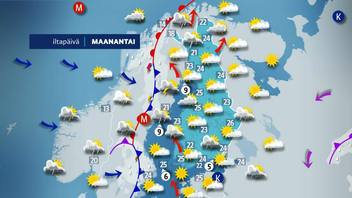 Maanantain sääkartta.