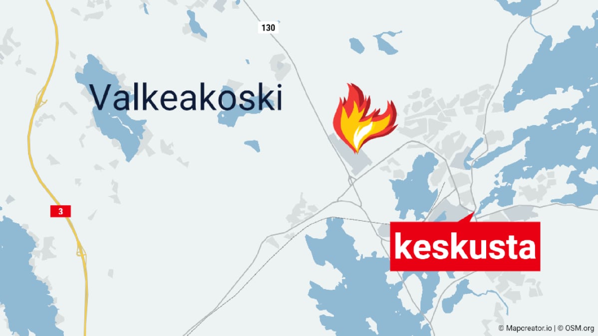Kartta palon sijainnista Valkeakoskella