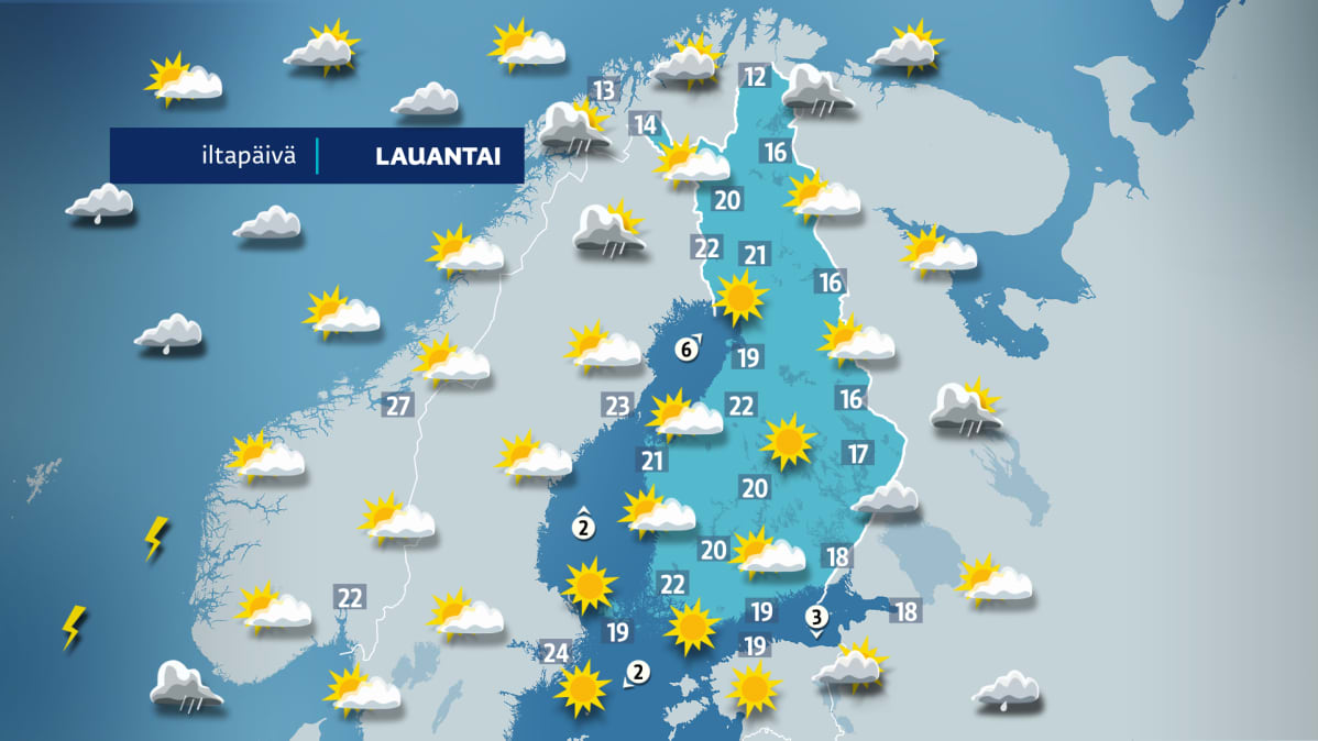 Lauantain sääkartta.